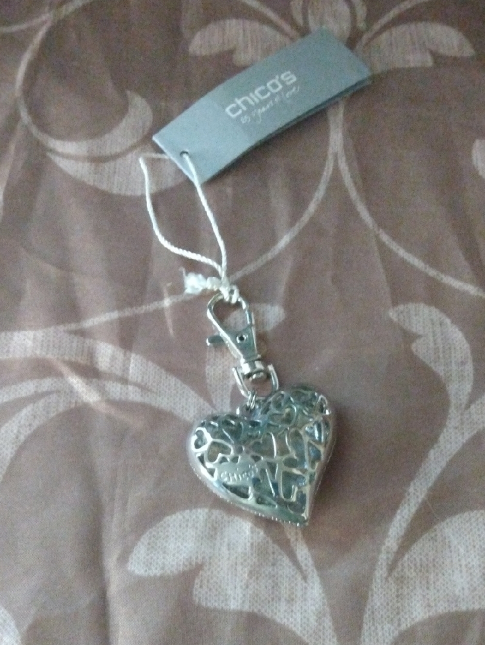 Chico's Silver Glitter Heart Charm Pendant Bag Charm - Picture 4 of 4